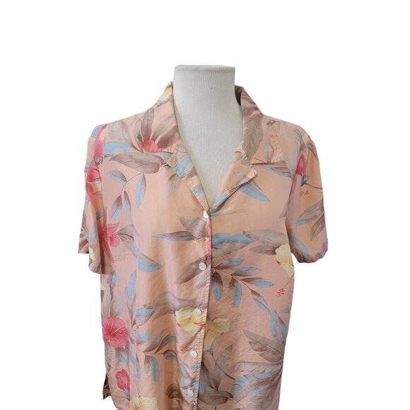 Silk Button Front Hawaiian Hibiscus Floral Short Sleeve Beach Shirt Blouse 1X - Picture 3 of 6